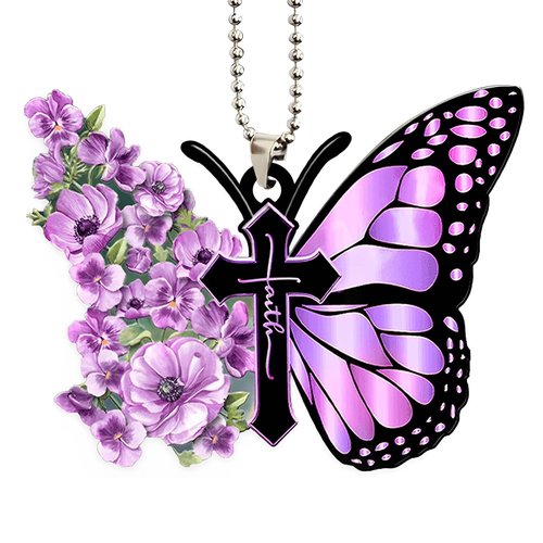 Colorful Butterfly Car Pendant, Flower Pendant Rear View Mirror Decoration, Add Colorful Decorations for Women's Car, Hanging Accessories Indoor Hanging Decorations, Gifts for Your Car(Purple)