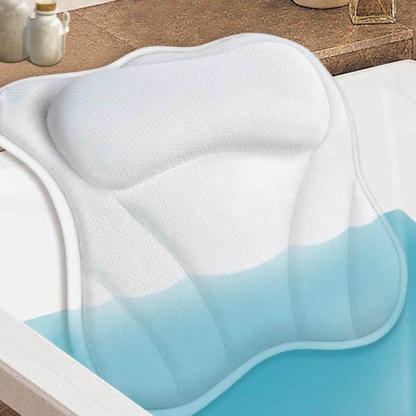 Beautybaby Bath Pillow for Tub Bathtub Pillow for Head and Neck 4D Air Mesh Spa Bath Tub Pillow Headrest with Non-Slip 6 Strong Suction Cups Luxury Bathtub Pillow Soaking Tub Bathroom Bath Gifts