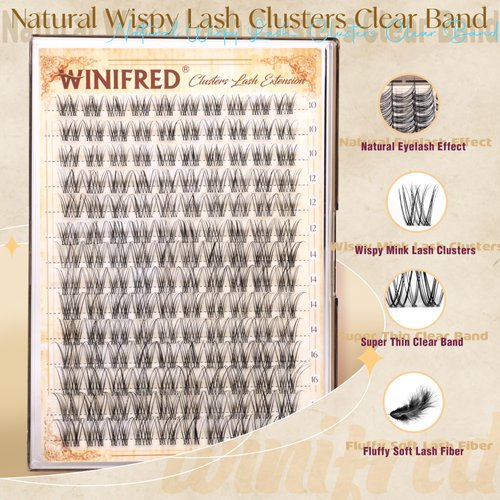 Winifred Lashes Clusters Natural Eyelash Clusters Clear Band Wispy Lash Clusters C Curl Cluster Eyelash Extensions 10-16mm DIY Individual Lashes Natural Look