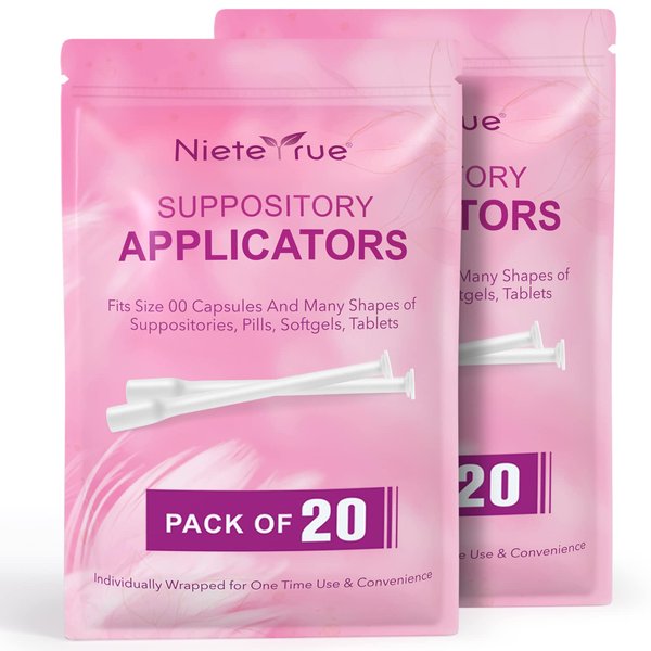 Nieteyrue (40 Packs) Disposable Vaginial Applicators Individually Wrapped Hygienic Fit to Size 00 Cap-sules and Many Shapes of Suppositories, Tablets Feminine Care Applicators from