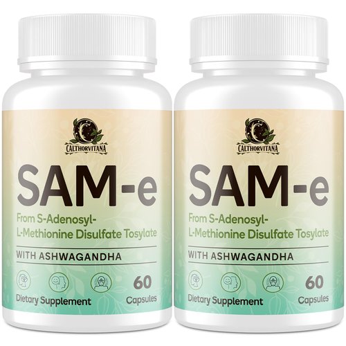 SAM-e Supplement – Capsule Complex with Ashwagandha Extract, L-Theanine, Rhodiola, St. John’s Wort, Omega-3 Fatty Acids, Magnesium, B Vitamins & D3, 120 Capsules