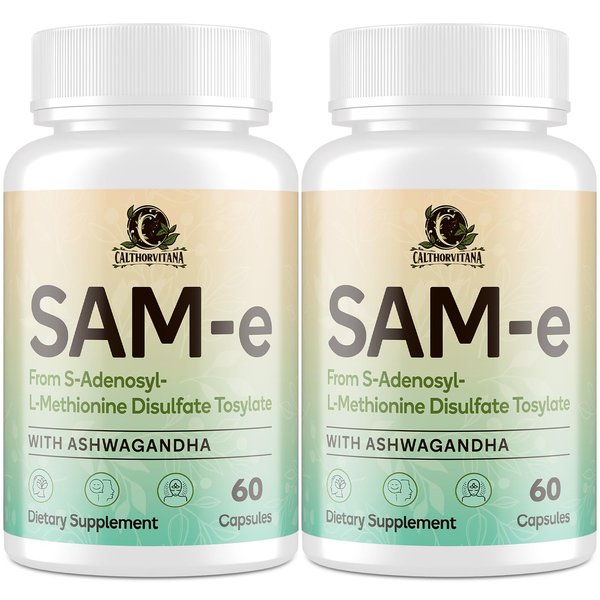 SAM-e Supplement – Capsule Complex with Ashwagandha Extract, L-Theanine, Rhodiola, St. John’s Wort, Omega-3 Fatty Acids, Magnesium, B Vitamins & D3, 120 Capsules