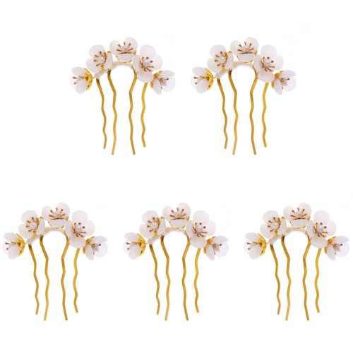 Beaupretty 5 Pieces Jade Flower Hair Comb Flower Hair Stick Chinese Retro Chignon Pin Hair Chopsticks Hair Styling Accessories for Women Girls(White)