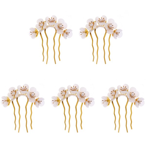 Beaupretty 5 Pieces Jade Flower Hair Comb Flower Hair Stick Chinese Retro Chignon Pin Hair Chopsticks Hair Styling Accessories for Women Girls(White)