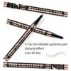 2 Pack Eyebrow Pencil,Microblading Eyebrow Pen with 4-Fork-Tip & Precise Brush Tip,Curved Eyebrow Makeup Pen for Natural Hair-Like Brows, Professional Brow Enhancing Kit with Eyebrow Brush,Dark Brown
