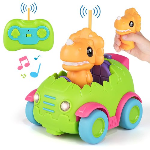 Nueplay Remote Control Car for Toddler Age 2 3 4 5, Electric RC Car Toys with Light & Music, Toddler Dinosaur Toys, Dino Figures Truck Race Car Vehicles, Christmas Birthday Gift for Boys & Girls