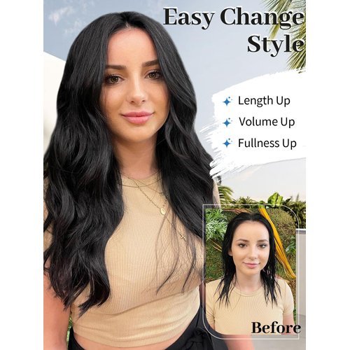 Isaic Clip in Hair Extensions, Dark Brown Hair Extensions Clip in Wavy Layered 16 inch 5PCS Synthetic Hair Extensions Invisible Lace Weft Thick Long Hairpiece for Women Daily Use