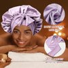 Satin Hair Bonnet Wide Band - Silk Like Sleeping Bonnets for Curly Hair Hair Wrap for Night Cap with Tie Band Breathable Satin Bonnet for Women and Girls(Purple)