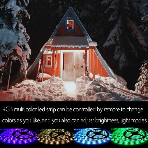 SUPERNIGHT LED Strip Lights, RGB Color Changing 16.4Ft SMD5050 LEDs Flexible Light Strip Rope Lighting Kit with 44 Key Remote Controller and 12V Power Supply for Bedroom TV Backlight Christmas