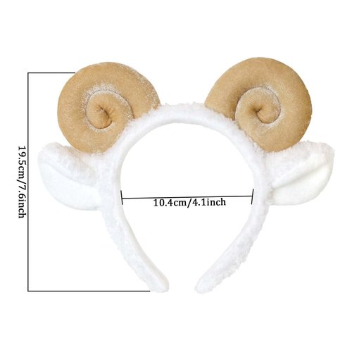 Auswalar 2 PCS Fur Ears Headband, Sheep Horn Hairband Lamb Hair Hoop Cute Animal Headwear Animal Costume Accessories for Christmas Birthday Cosplay