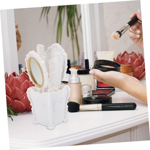 minkissy 5pcs Vintage Hand Mirror Comb Set with Storage Pot Handle Cosmetic Mirror Paddle Brush Detangling Paddle Brush Hair Comb Hair Brush Holder