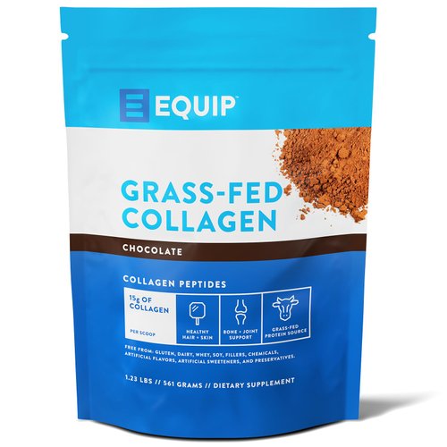 Equip Foods Grass Fed Collagen Powder -100% Hydrolyzed Bovine Collagen Peptides with Amino Acids - Prime Beef Collagen for Healthy Joints, Skin & Nails - Non-GMO, Paleo Friendly, 1.23 Pound, Chocolate