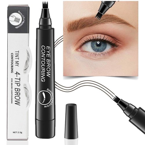 Eyebrow Pencil Dark Brown, 4 Tip Microblading Eyebrow Pen Waterproof Brow Pencil, Eye Brow Pencils for Women Natural Brows 3d Microblade Eyebrow Pen Long-Lasting and Smudge-Proof -Natural Black