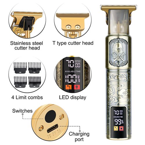 Hair Clippers for Mens Cordless Hair Trimmer T-Blade Trimmer Professional Haircut & Grooming Kit Rechargeable Clippers Hair Trimmer Shaver Cutting Kit with LCD Display (Figure-02)