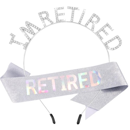KICOSY Retirement Party Decorations Silver Retired Headband Retired Tiara and Sash Retirement Crown Retirement Gift for Woman Men Happy Retired Decorations