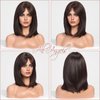 HAIRCUBE Dark Brown Wigs for Woemn Straight Wig with Curtain Bangs Shoulder Length Natural Synthetic Wig for Daily Use