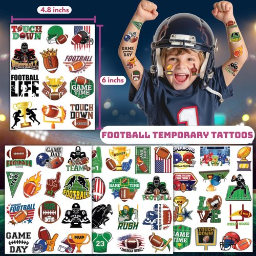 50PCS Football Tattoos Football Face Stickers Temporary Tattoos for Football Game Party Decorations Favors Supplies American Rugby Fans Kids Boys Girls Party Bag Filler