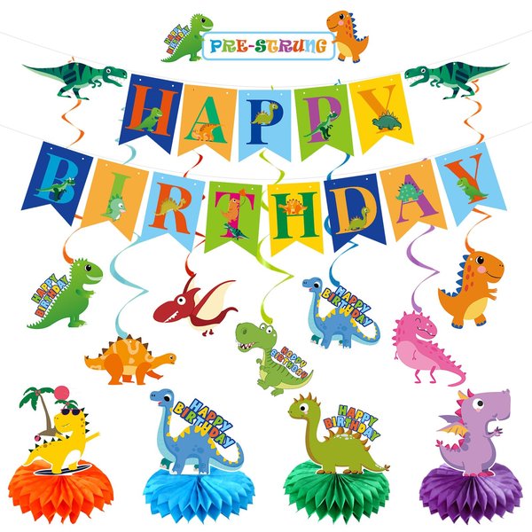 Dinosaur Birthday Party Supplies, Dinosaur Happy Birthday Letter Banner Hanging Swirl Table Honeycomb Centerpiece Decoration Kit for Boys Girls Kids Dino Themed Birthday Baby Shower, Vicycaty