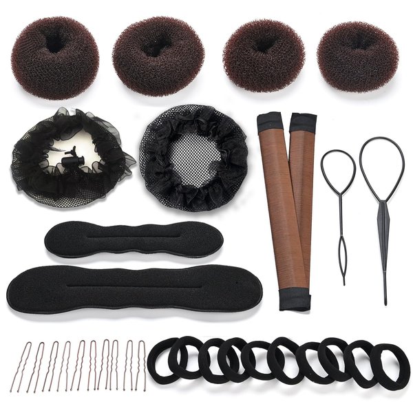 LTHYHJ Hair Bun Maker Set 31 Piece Styling Accessory Set The Most Complete Styling Accessory Set (Brown)