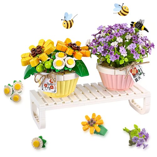 QIUXQIU Flowers Bouquet Building Blocks Set for Adult, 534pcs Daisy and Baby's Breath Bouquet Blocks Kits, Mini Bricks Bonsai Toys, Ages 8-12 yrs Old Girls Gift Ideas