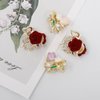 TEBIEKOY Mini Flower Metal Hair Clips for Women Girls, 4 Pcs Exquisite Small Metal Hair Clips Rose Tulip Barrettes Sparkly Rhinestones Pearl Hair Accessories