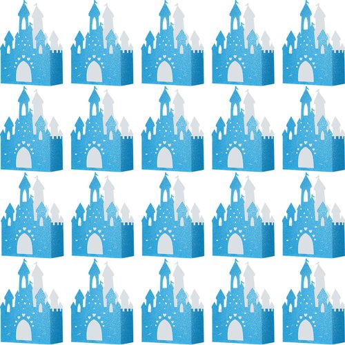 20 Pieces Princess Birthday Party Decorations Blue Castle Boxes Glitter Party Favor Popcorn Boxes Princess Castle Table Centerpiece Bridal Party Decorations for Girls, 3.5 x 2 x 5.9 Inch