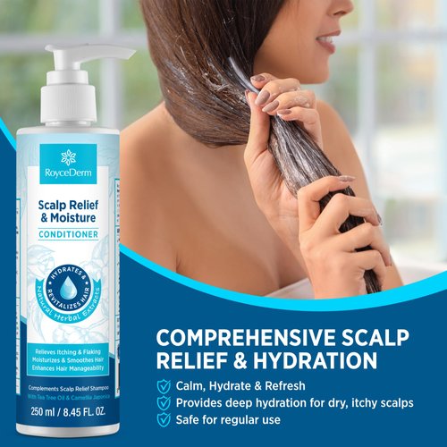 Roycederm Scalp Relief & Moisture Conditioner: Hydrating & Nourishing Formula with Jojoba Oil, Aloe Vera & Camellia Oil, Soothes Dry, Itchy Scalp