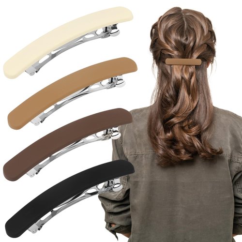 ATODEN Hair Clips 4Pcs Hair Barrettes for Thin Fine Hair Neutral Flat Hair Clips Hair Pins Matte French Barrette Hair Clips for Short Medium Hair Accessories for Women Girls Beige Khaki Brown Black