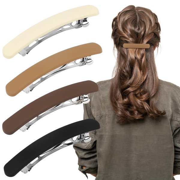 ATODEN Hair Clips 4Pcs Hair Barrettes for Thin Fine Hair Neutral Flat Hair Clips Hair Pins Matte French Barrette Hair Clips for Short Medium Hair Accessories for Women Girls Beige Khaki Brown Black