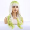 MAGQOO Green Wig for Women Girls Matcha Green Blonde Ombre Wig Long Wavy Green Ombre Blonde Wig with Bangs Synthetic Heat Resistant Halloween Cosplay Costume