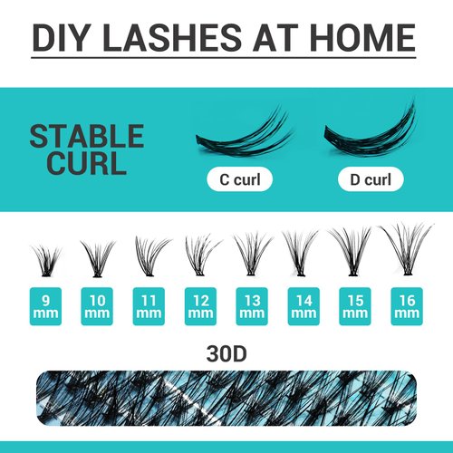Lash Clusters DIY Eyelash Extension 320PCS, 0.07 C/D Curl 9-16MIX 30D Wispy Fluffy Cluster Lashes Extension, Individual DIY Single Lashes Cluster Extensions for Eyelash Extensions Beginners