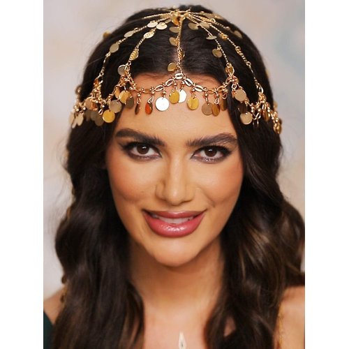 Aukmla Sequin Head Chain Gold 1920s Headpiece Cap Roaring 20s Festival Costume Headband Hair Chains for Women and Girls