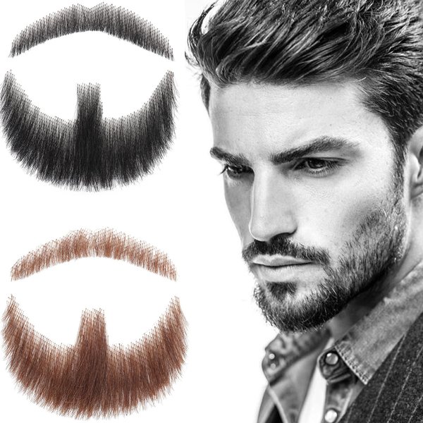 Fake Beard 5 inch Human Hair Full Hand Tied Realistic Fake Mustache Brown Human Hair Jack Sparrow Fake Goatee Costume Beard Fake Facial Hair Lace Beard for Men Halloween Funny Cosplay Costume