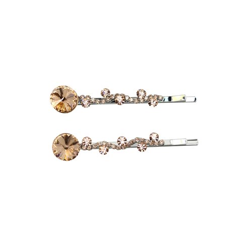 Faship A Pair Of Champagne Premium Rhinestone Crystal Floral Hair Clips 2 Pcs Pins - Champagne