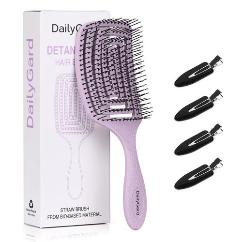 Daily Gard Detangling Brush, Dry and Wet Vented Detangler Hair Brush for Women and Men, Professional Paddle Curved Styling Hairbrush for Straight/Curly/Thick/Long/Wavy/Damaged Hair, Purple