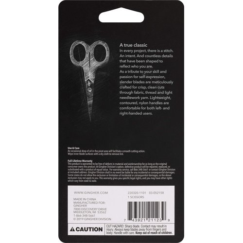 Fiskars Gingher 01-005102 Lightweight Embroidery Scissors, 4-Inch , Black