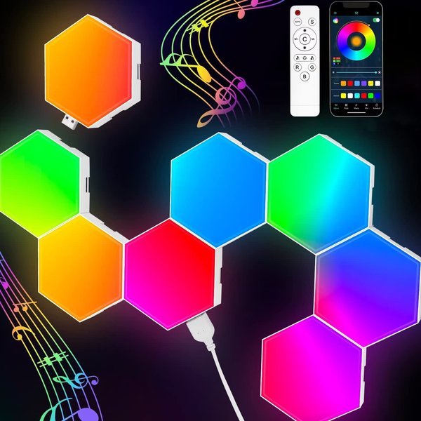 Hexagon Lights (8 Pack) LED Wall Panels, TISOFU RGB Gaming Lights with APP, Smart Modular Panel Hex Tiles Push Glide Expansion Shapes Lights