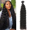 Lianlian Deep Wave Bundles Human Hair Weave single Bundles Deep Curly Brazilian Virgin Hair Wet And Wavy Bundle 12A Grade Unprocessed Human Hair Extensions 22Inch Natural Black Color