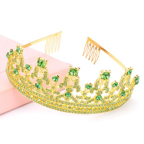 FASOTY Gold Tiara Green Crystal Crown with Combs Elegant Princess Tiaras and Crowns for Women Girls Rhinestone Headband for Bride Bridal Wedding Birthday Party Prom