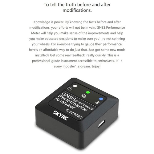 SKYRC GNSS Performance Analyzer RC GPS+GLONASS Speedometer, Bluetooth Enabled Race Data Logger and Speed Tracker for RC Cars and Planes. GSM020 SK-500023