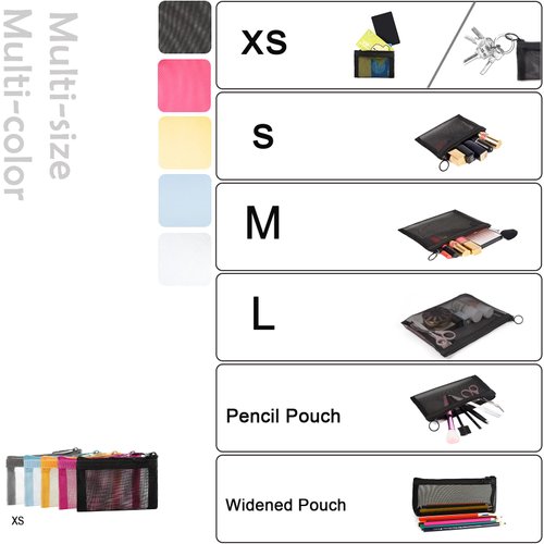 Patu Mini Zipper Mesh Bags, 3" x 4", Size XS / A8, 5 Pieces, Keychain Pouch Key Holder, Coin Purse, Clear Travel Kit Small Item Cosmetic Organizer, Assorted Colors