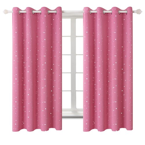 BGment Pink Star Blackout Curtains for Kid's Bedroom - Grommet Thermal Insulated Room Darkening Printed Curtains for Living Room, Set of 2 Panels, 52 x 63 Inch
