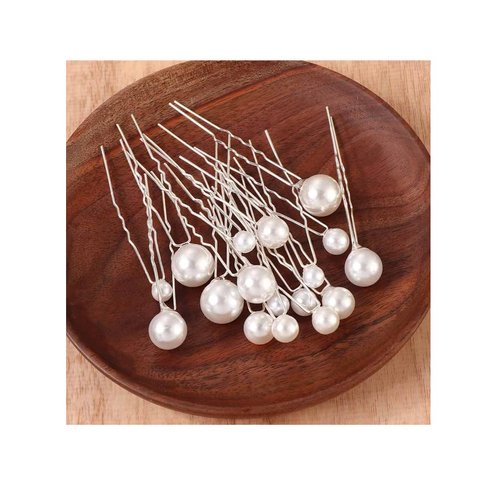 Suandsu 16 Pcs Pearl Hair Pins Bride Wedding Hair Clips Pearl Hair Piece Accessories for Women and Girls Silver