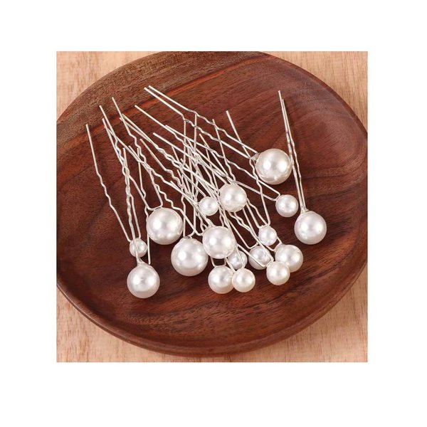 Suandsu 16 Pcs Pearl Hair Pins Bride Wedding Hair Clips Pearl Hair Piece Accessories for Women and Girls Silver