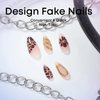 BABALAL Press on Nails Medium Almond Fake Nails Brown Glue on Nails Fall Flower 3D Gold Texture Design Acrylic Nails 24Pcs Handmade Stiletto Stick on False Nails