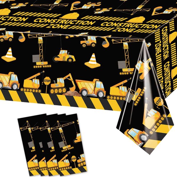LetDec 4 Pieces Construction Table Cloth 54 x 108 Inch Dump Truck Table Covers for Construction Theme Boys Baby Shower 1st 2nd 3rd 4th Birthday Party Supplies Table Decorations Favors