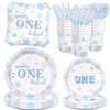 168pcs Winter Onederland Party Supplies Blue and Silver Snowflake Plates Napkins Disposable Tableware Set Paper Cups Winter Onederland 1st Birthday Party Supplies for Boys Birthday Party Serves 24