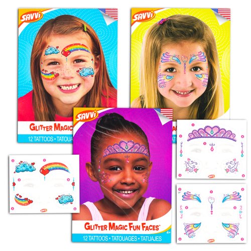 Face Tattoos for Kids Girls Halloween Face Painting Party Favors ~ 12 Pack Fairy Rainbow Princess Temporary Tattoos for Kids Face | Summer Party Face Paint Costume Accessories