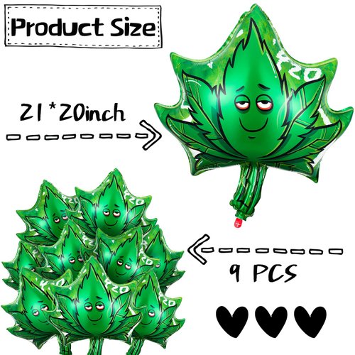 Charniol 9 Pcs 420 Weed Aluminum Balloon Decorations Set 420 Party Decorations Weed Balloons Birthday Party Supplies Aluminum Foil Weed Leaves Balloons Weed Party Decorations for Adults