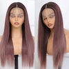 Raxylll Ombre Purple Synthetic Lace Front Wigs Straight Heat Resistant Natural Hairline Fiber Hair Glueless Lace Wigs for Women 26 inch
